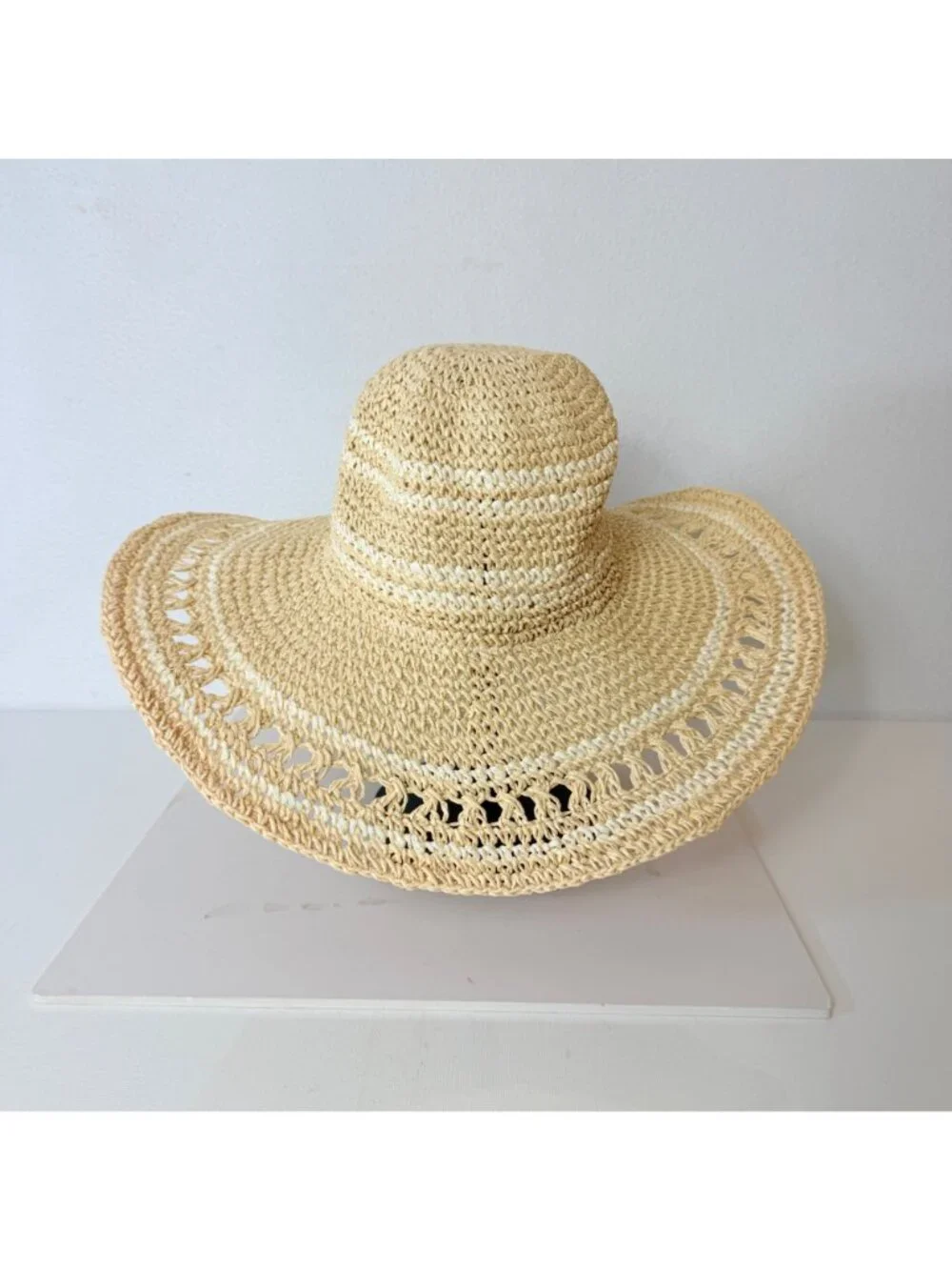 Summer Festival Sun Hat Open Weave Floppy Wide Brim Boho Beach Straw Travel